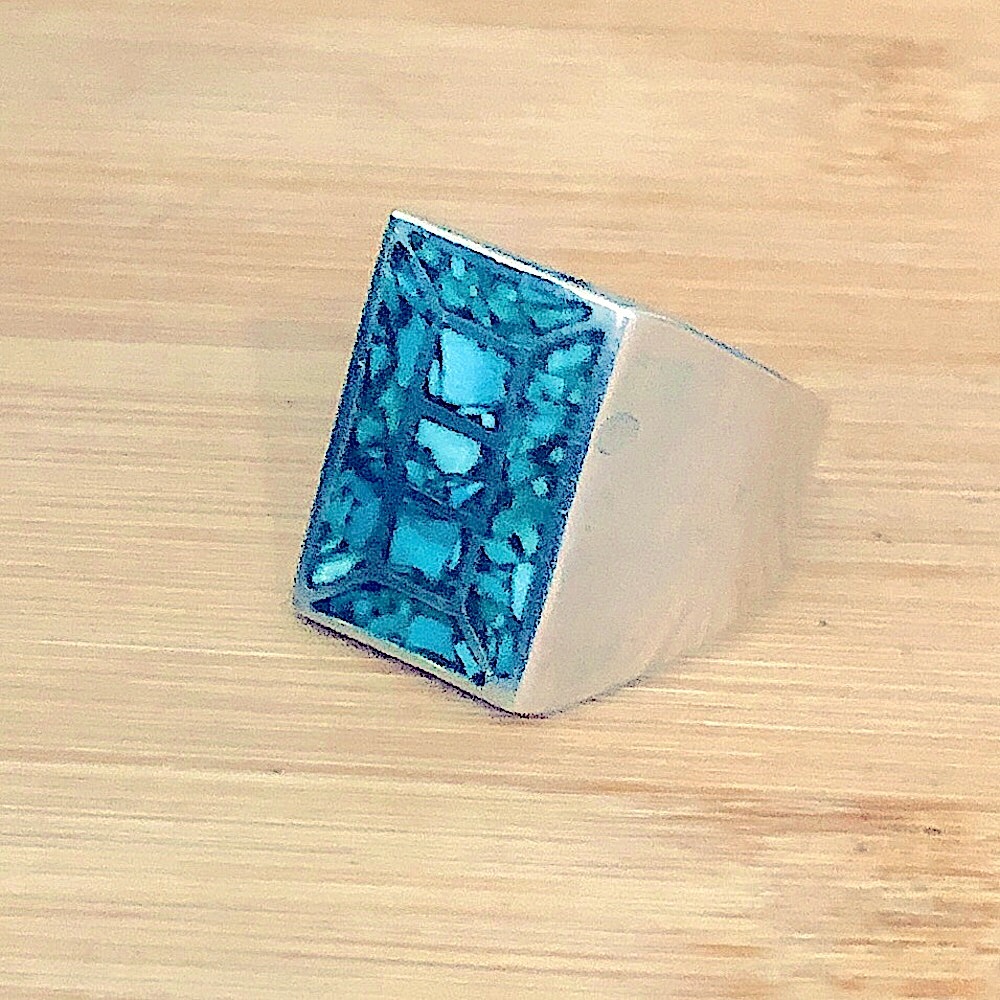 $87 Southwest Mosaic Turquoise Estate Ring Sterling Size 9 & 1/2 No Mark - Picture 3 of 9
